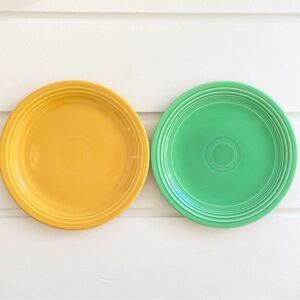 Fiestaware Lot of 2 Vintage Salad Plates in Original Light Green & Yellow Glaze